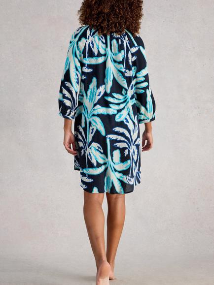 White Stuff Lottie Palm Trees Beach Dress, Blue/Multi - view 2, Blue/Multi
