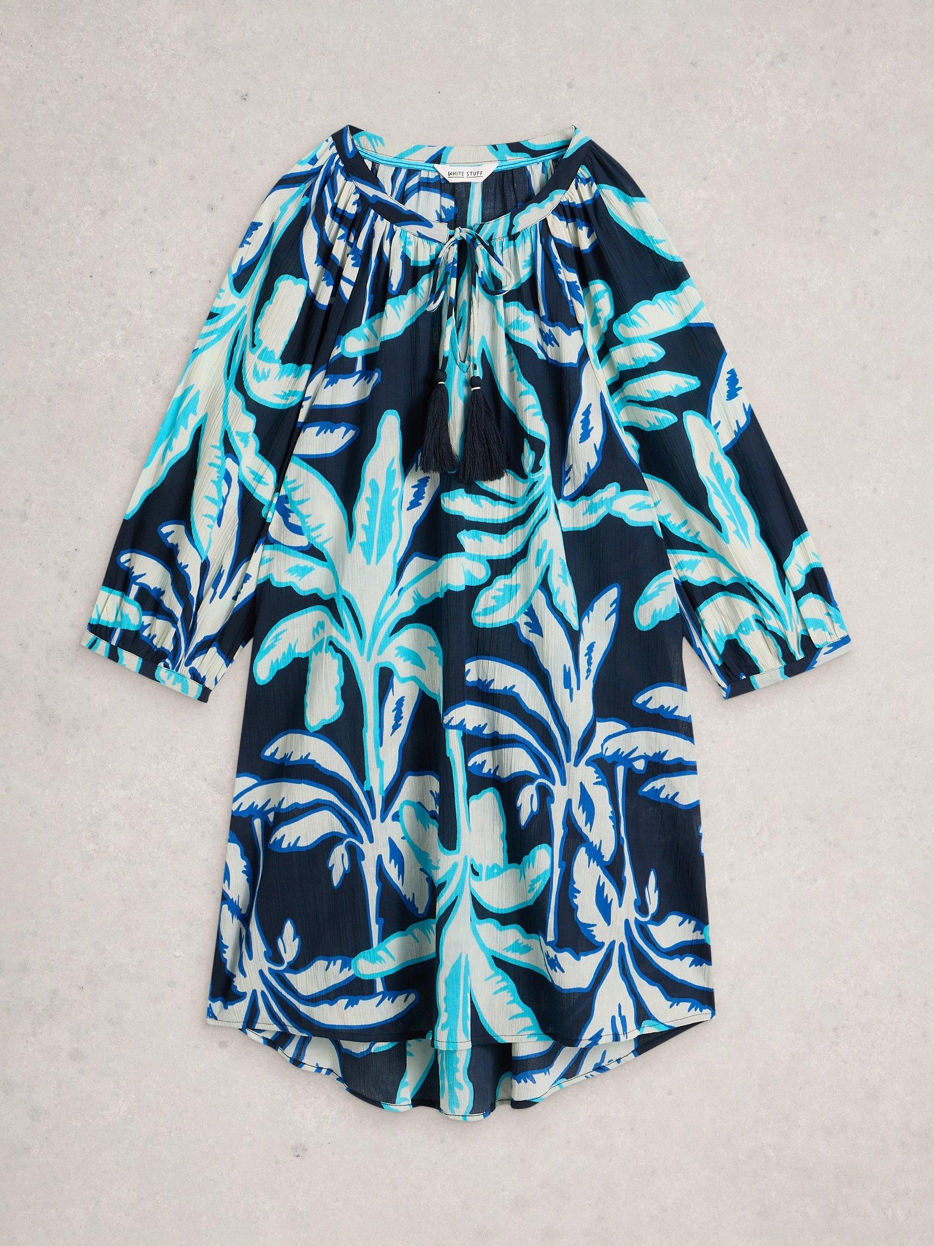 Product image 5 of 6, which shows White Stuff Lottie Palm Trees Beach Dress, Blue/Multi, XS