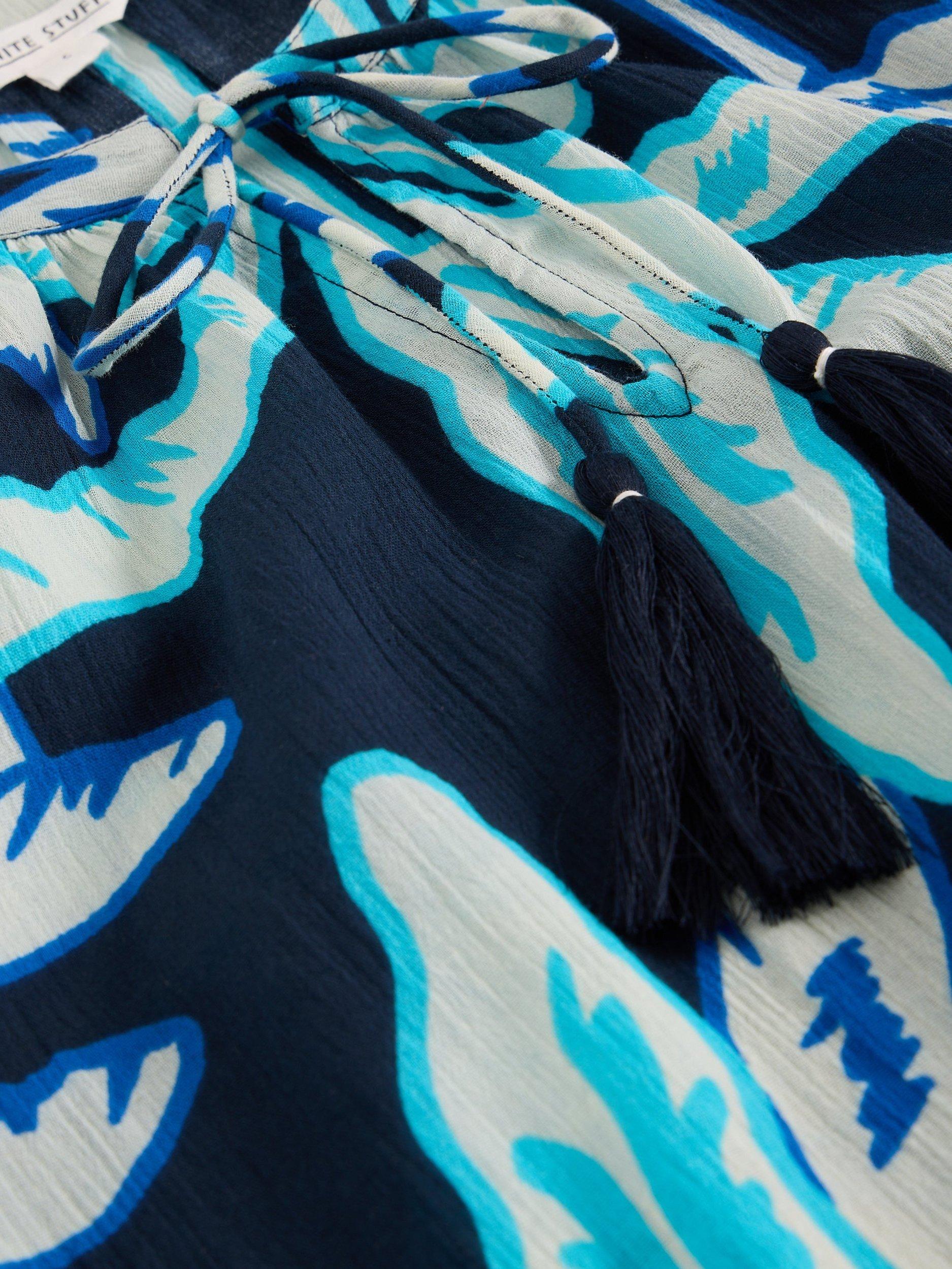 Product image 6 of 6, which shows White Stuff Lottie Palm Trees Beach Dress, Blue/Multi, XS