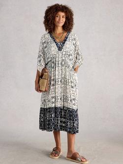 White Stuff Otterley Beach Kaftan containing LENZING™ ECOVERO™ Viscose , Ivory/Navy, Ivory/Navy