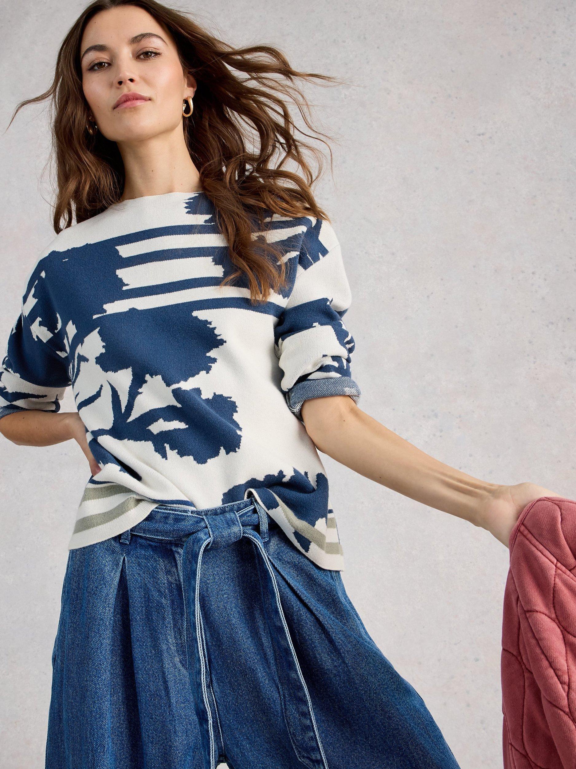 Product image 4 of 6, which shows White Stuff Fabia Floral Jumper, White/Multi, 6