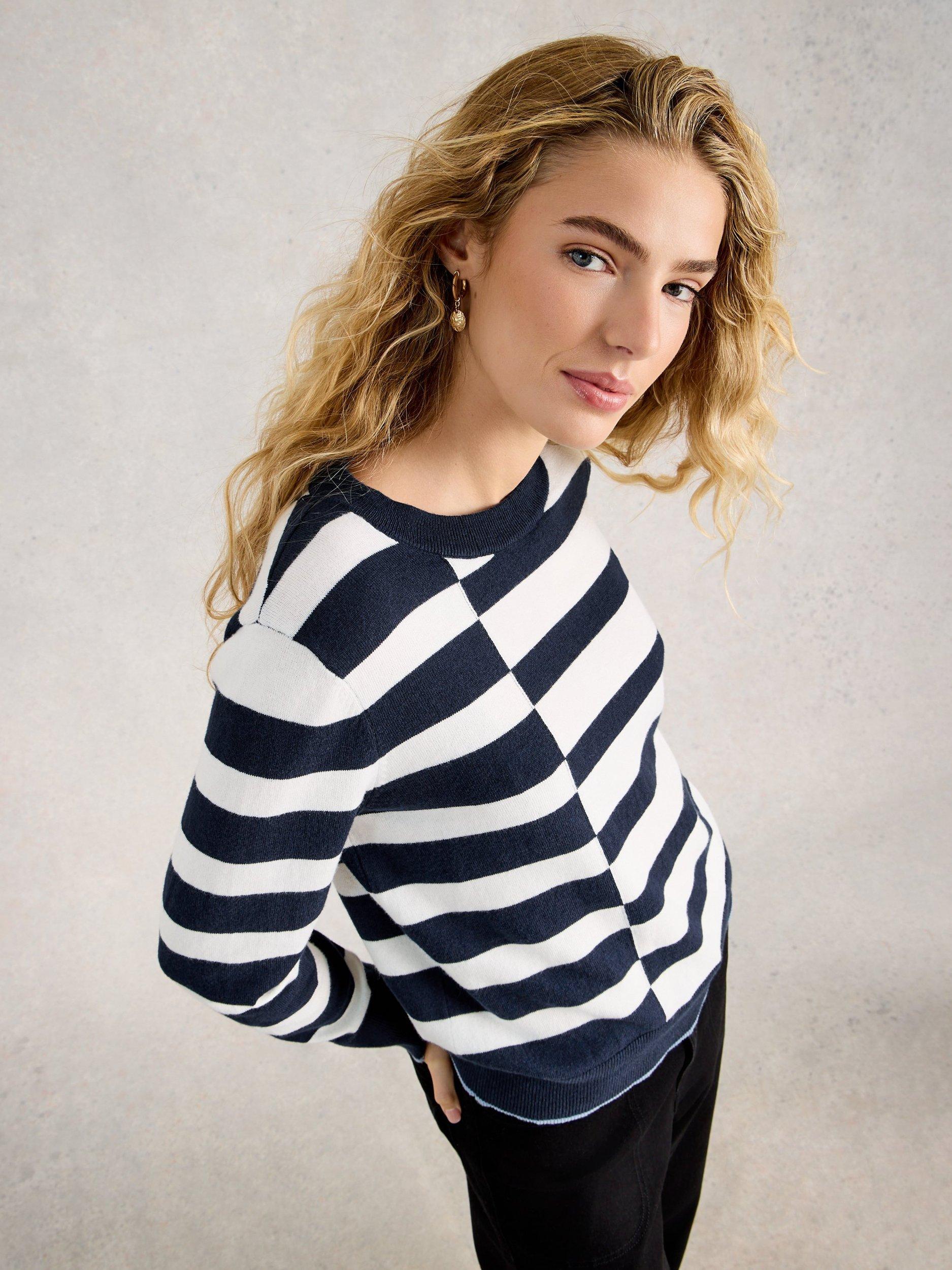Product image 4 of 6, which shows White Stuff Katie Mixed Stripe Jumper, Navy/White, 6