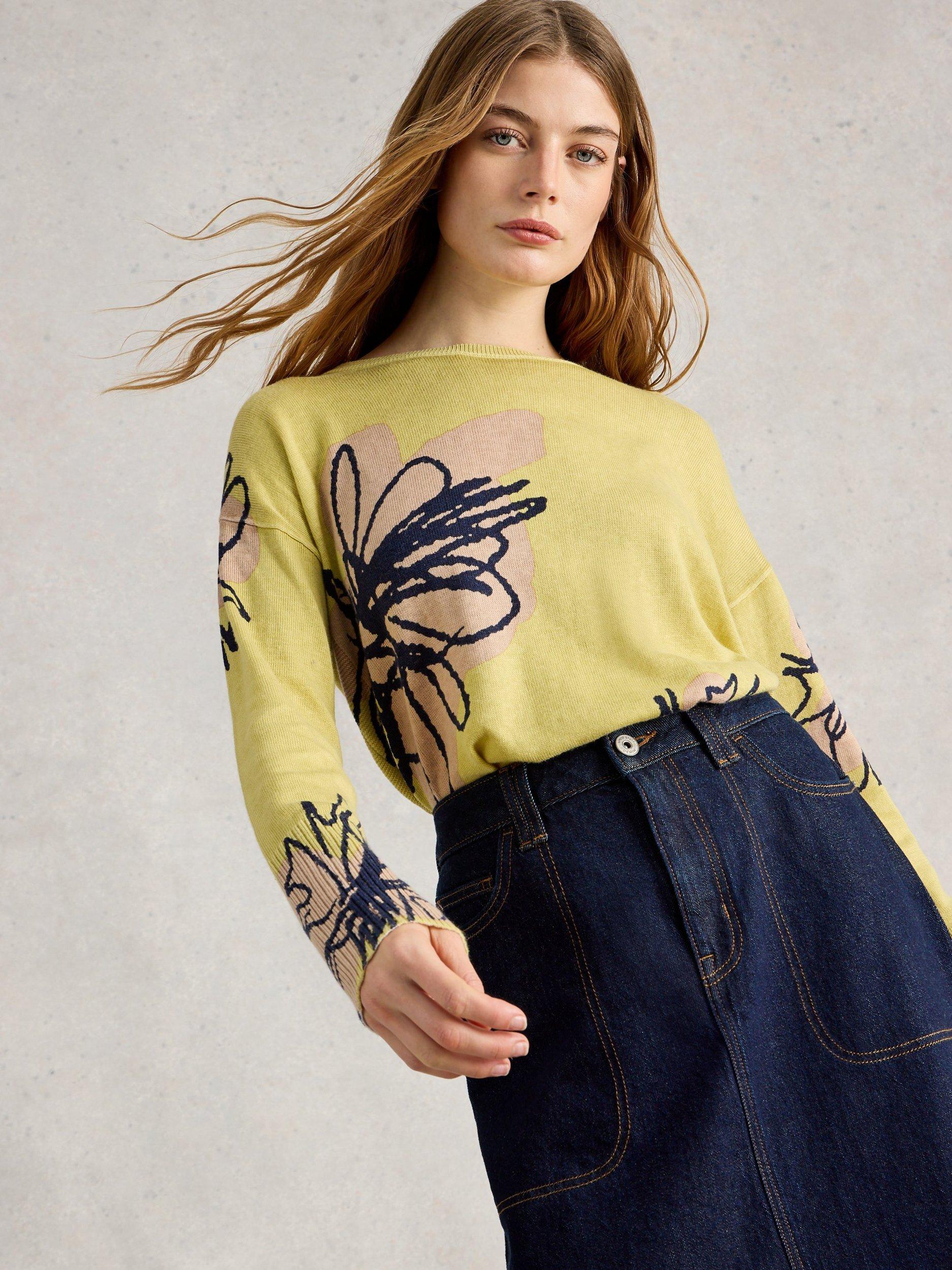 Product image 4 of 6, which shows White Stuff Olive Floral Jumper, Olive Yellow/Multi, 6