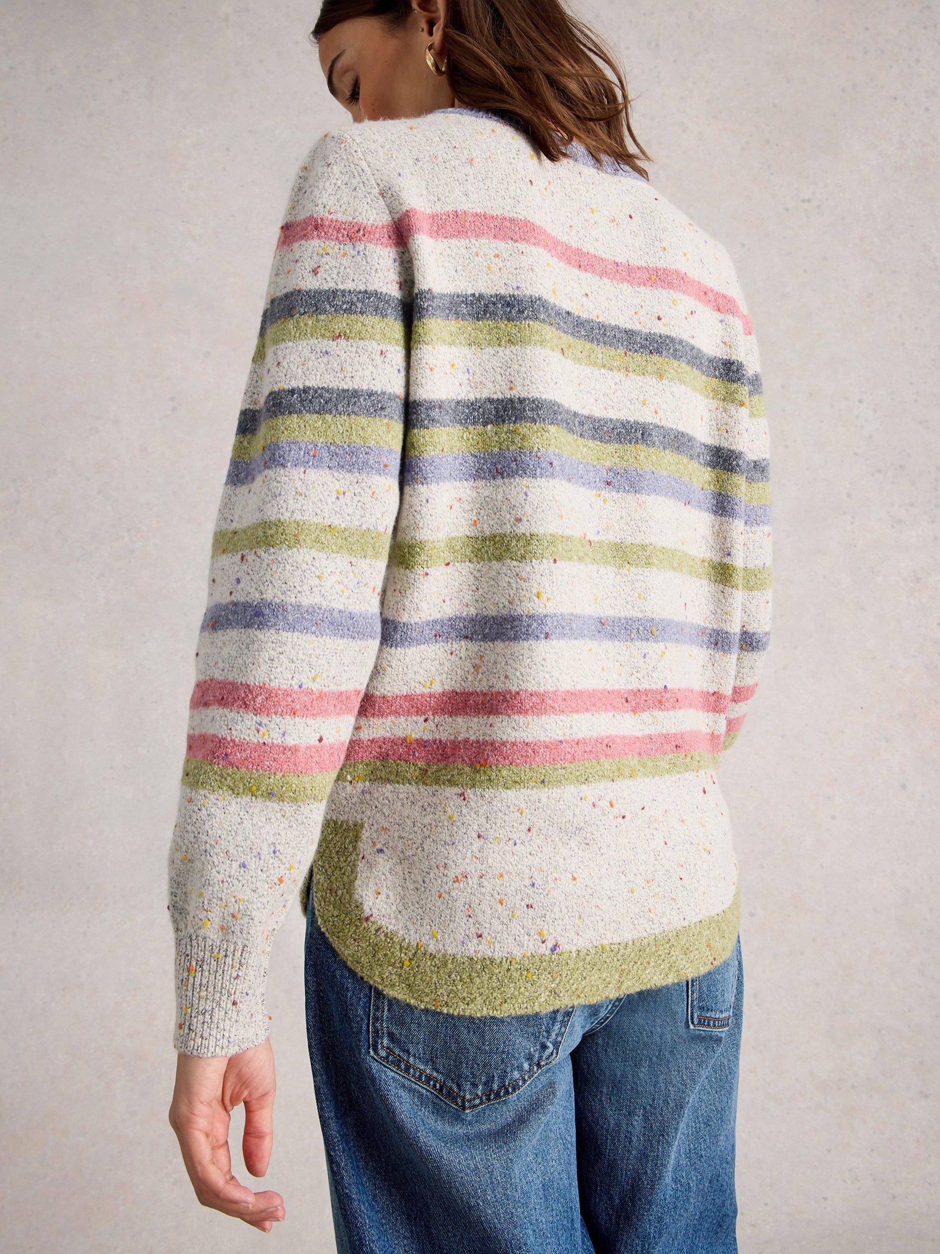 Product image 2 of 6, which shows White Stuff Talia Stripe Nep Yarn Jumper, Grey/Multi, 6