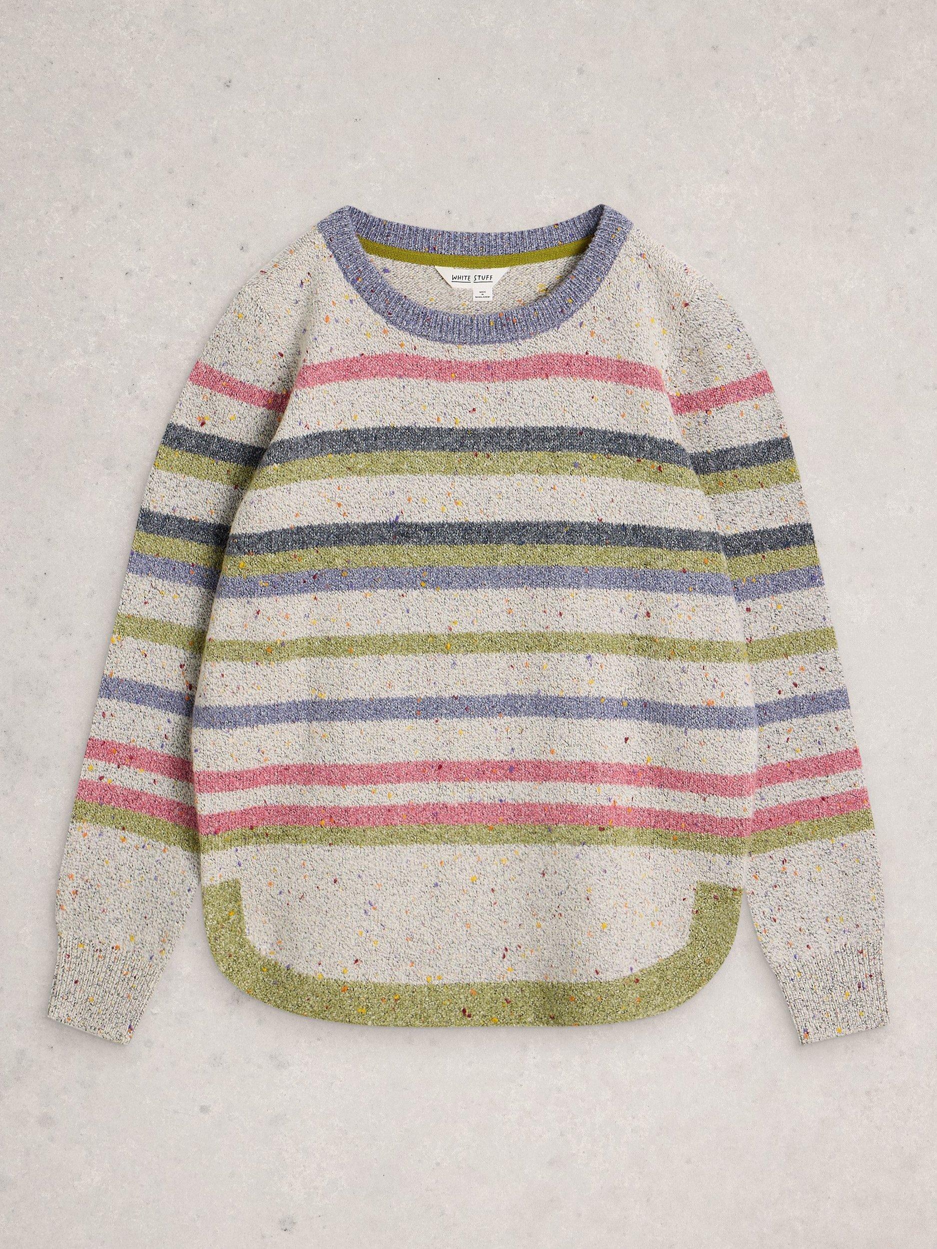 Product image 5 of 6, which shows White Stuff Talia Stripe Nep Yarn Jumper, Grey/Multi, 6