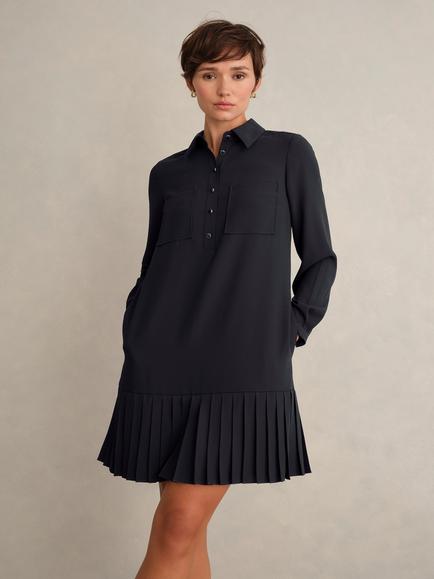 Hobbs Tina Pleated Drop Hem Dress, Navy, Navy