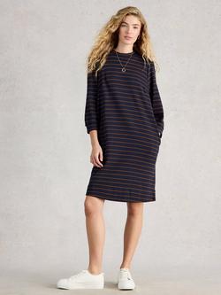 White Stuff Amy Button Detail Stripe Jersey Dress, Navy/Multi, Navy/Multi