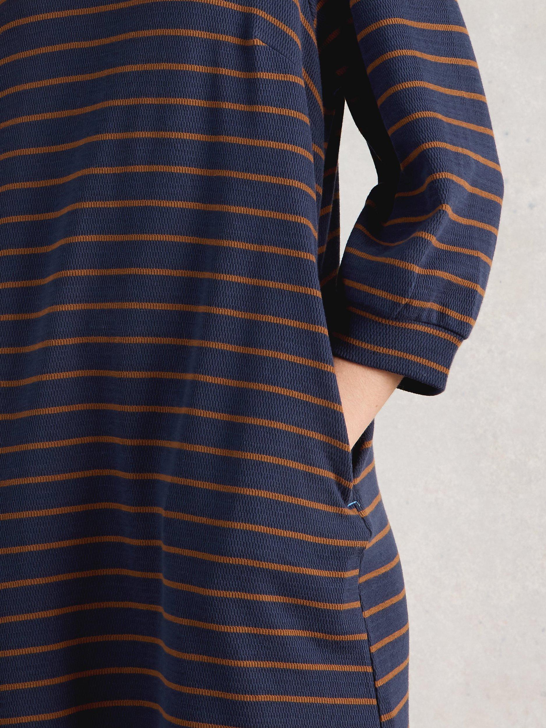 Product image 3 of 6, which shows White Stuff Amy Button Detail Stripe Jersey Dress, Navy/Multi, 6