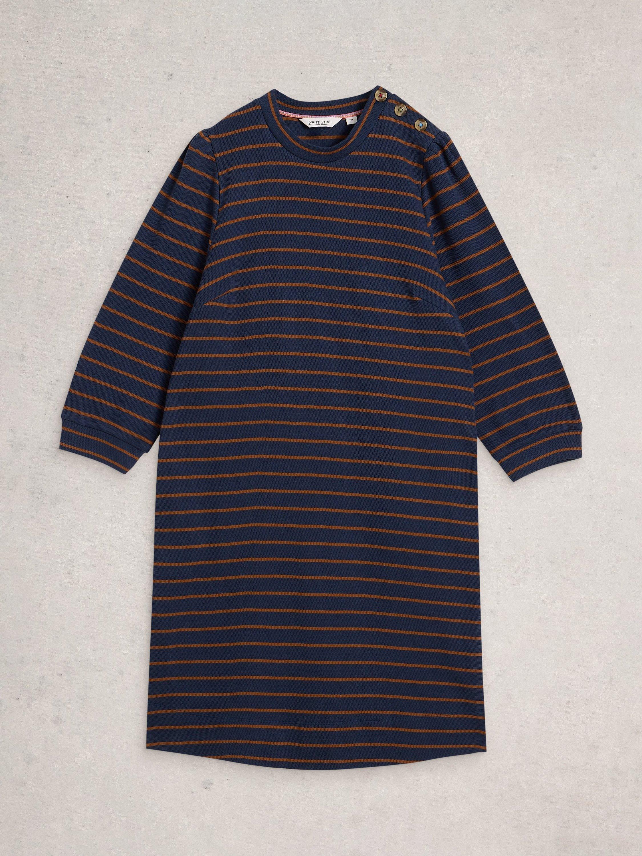 Product image 5 of 6, which shows White Stuff Amy Button Detail Stripe Jersey Dress, Navy/Multi, 6