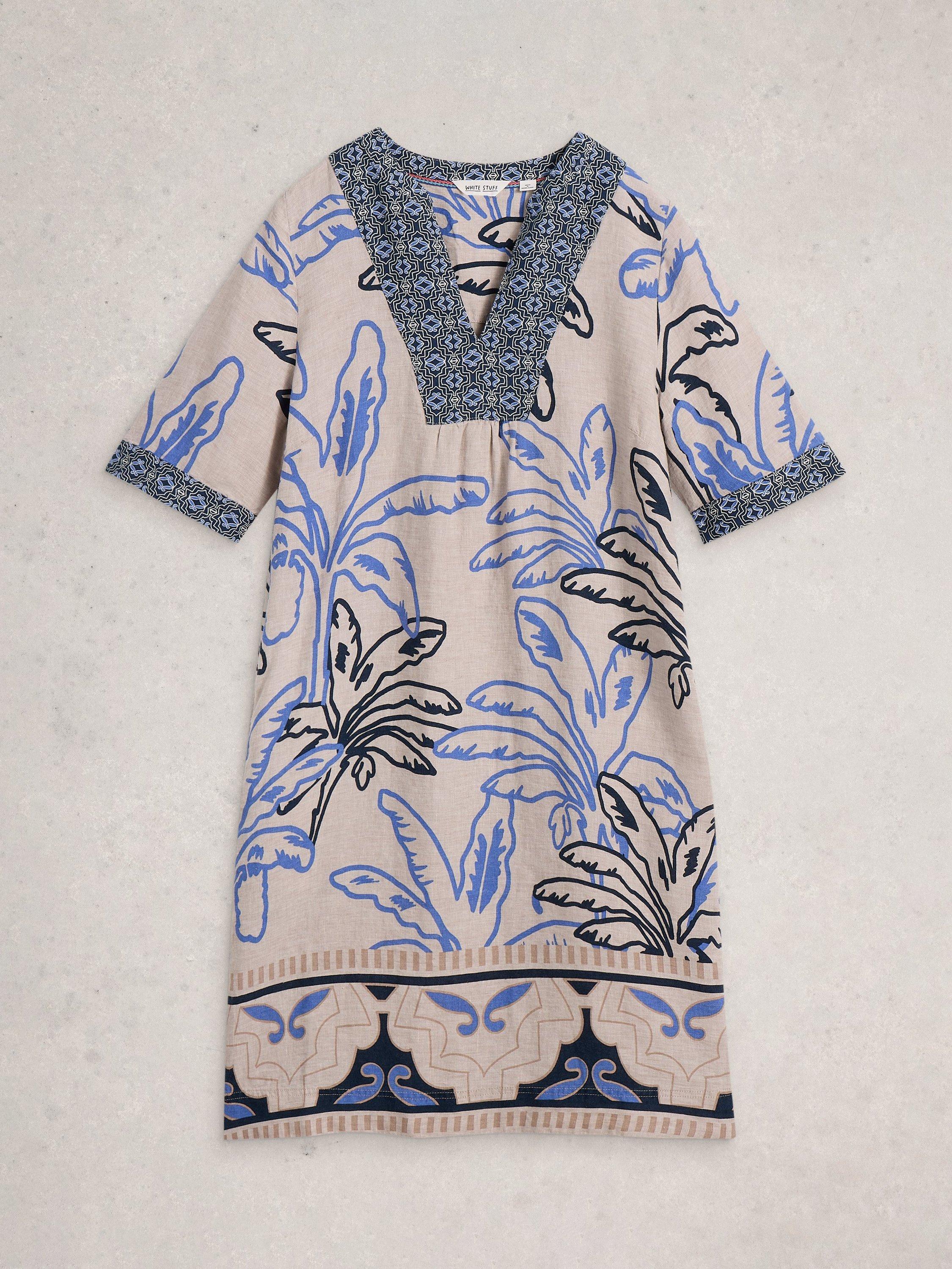 Product image 1 of 2, which shows White Stuff Ash Linen Floral Tunic Mini Dress, Ivory/Multi, 6