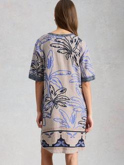 White Stuff Ash Linen Floral Tunic Mini Dress, Ivory/Multi - view 2, Ivory/Multi