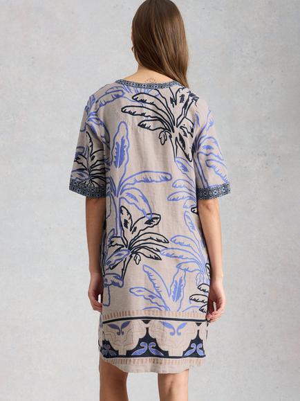 White Stuff Ash Linen Floral Tunic Mini Dress, Ivory/Multi - view 2, Ivory/Multi