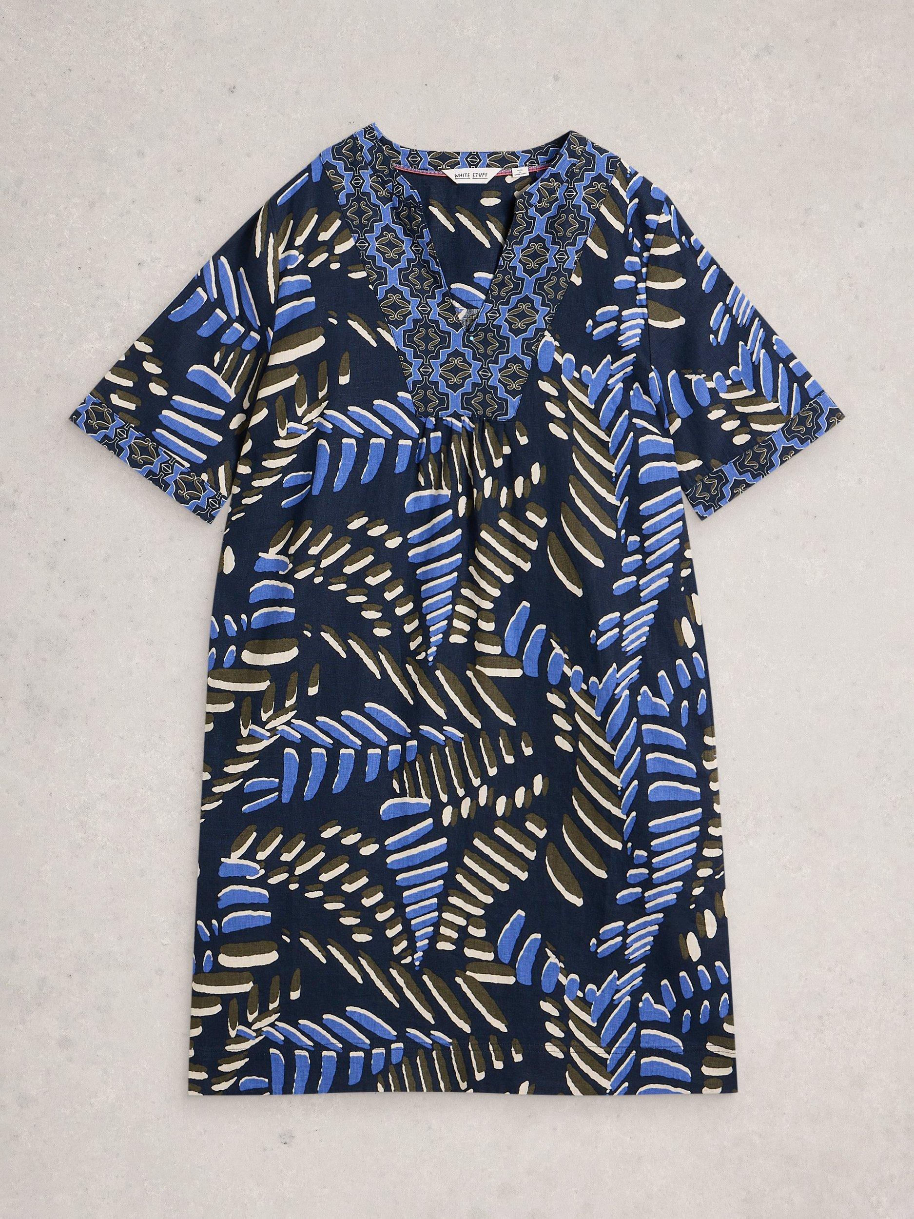 Product image 5 of 6, which shows White Stuff Ash Leaves Pure Linen Dress, Navy/Multi, 6