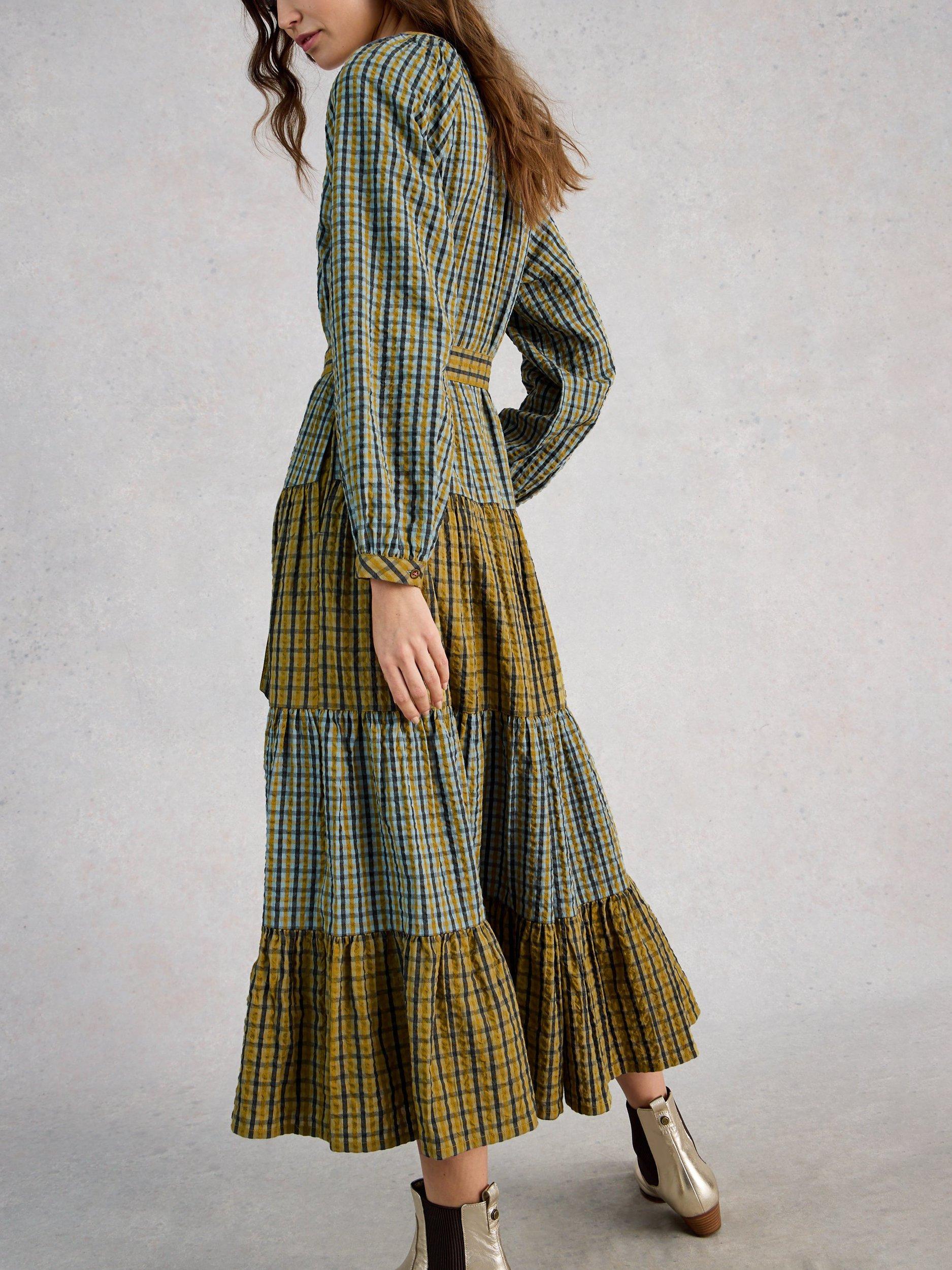 Product image 2 of 6, which shows White Stuff Clementine Check Shirt Midi Dress, Green/Multi, 6