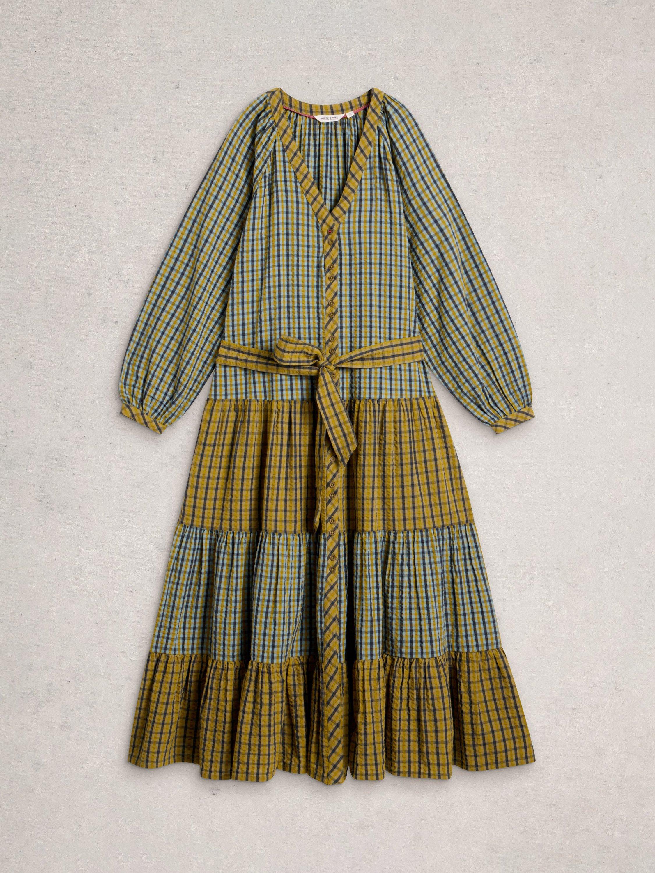Product image 5 of 6, which shows White Stuff Clementine Check Shirt Midi Dress, Green/Multi, 6