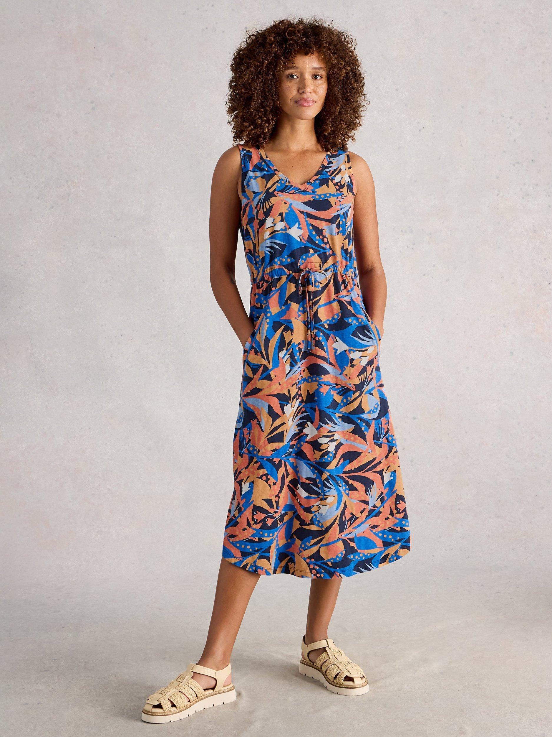 Product image 1 of 6, which shows White Stuff Heidi Abstract Jersey Dress, Blue/Multi, XS