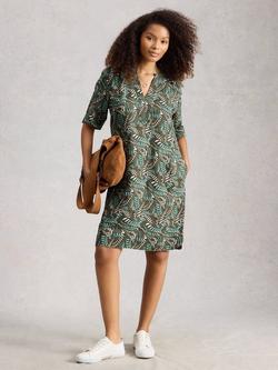 White Stuff June Leaves Pure Linen Dress, Green/Multi, Green/Multi