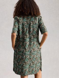 White Stuff June Leaves Pure Linen Dress, Green/Multi - view 2, Green/Multi