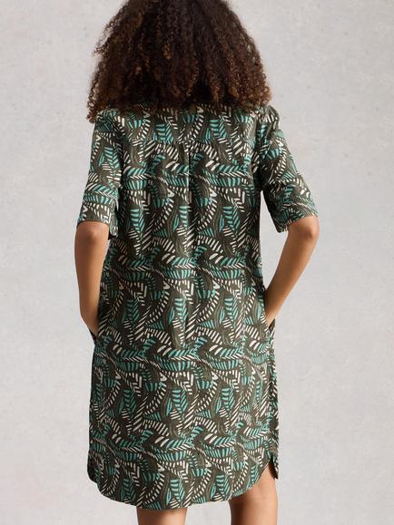 White Stuff June Leaves Pure Linen Dress, Green/Multi - view 2, Green/Multi