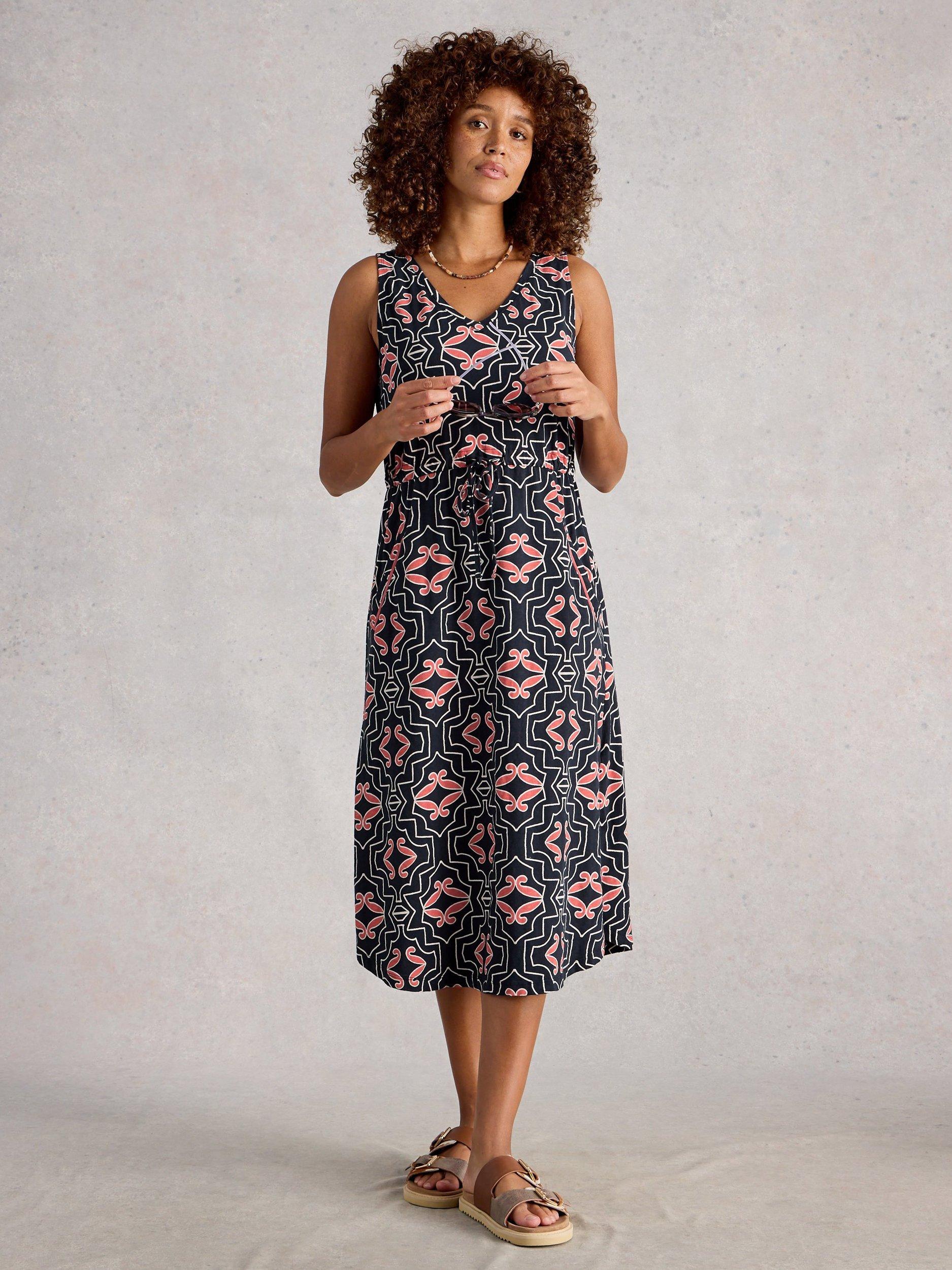 Product image 1 of 6, which shows White Stuff Heidi Abstract Jersey Dress, Blue/Multi, XS