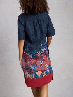 White Stuff June Graphic Pure Linen Dress, Blue/Multi - view 2, Blue/Multi