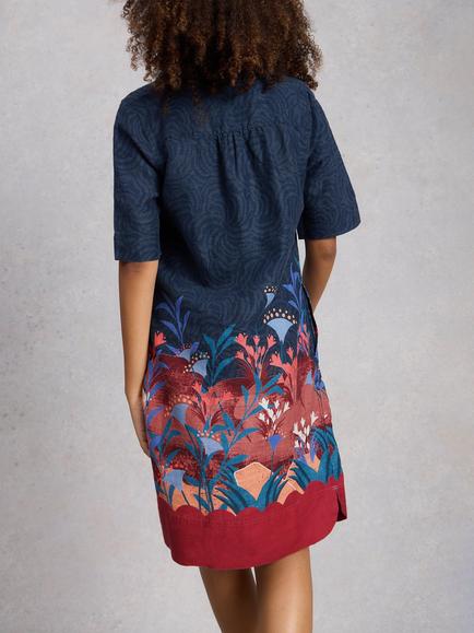 White Stuff June Graphic Pure Linen Dress, Blue/Multi - view 2, Blue/Multi