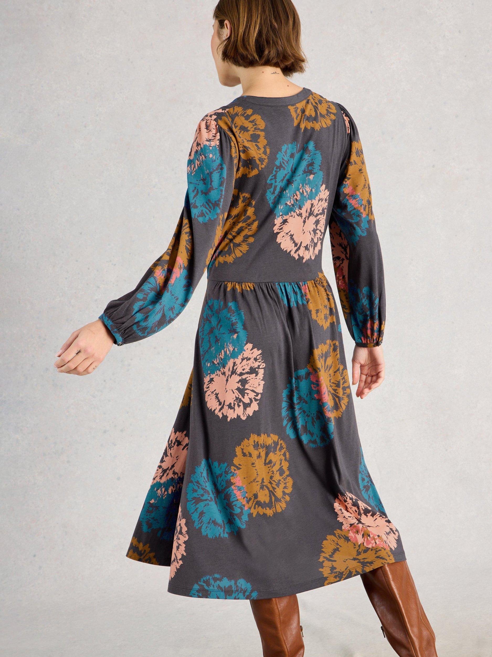 Product image 2 of 6, which shows White Stuff Leah Floral Jersey Dress, Black/Multi, 6