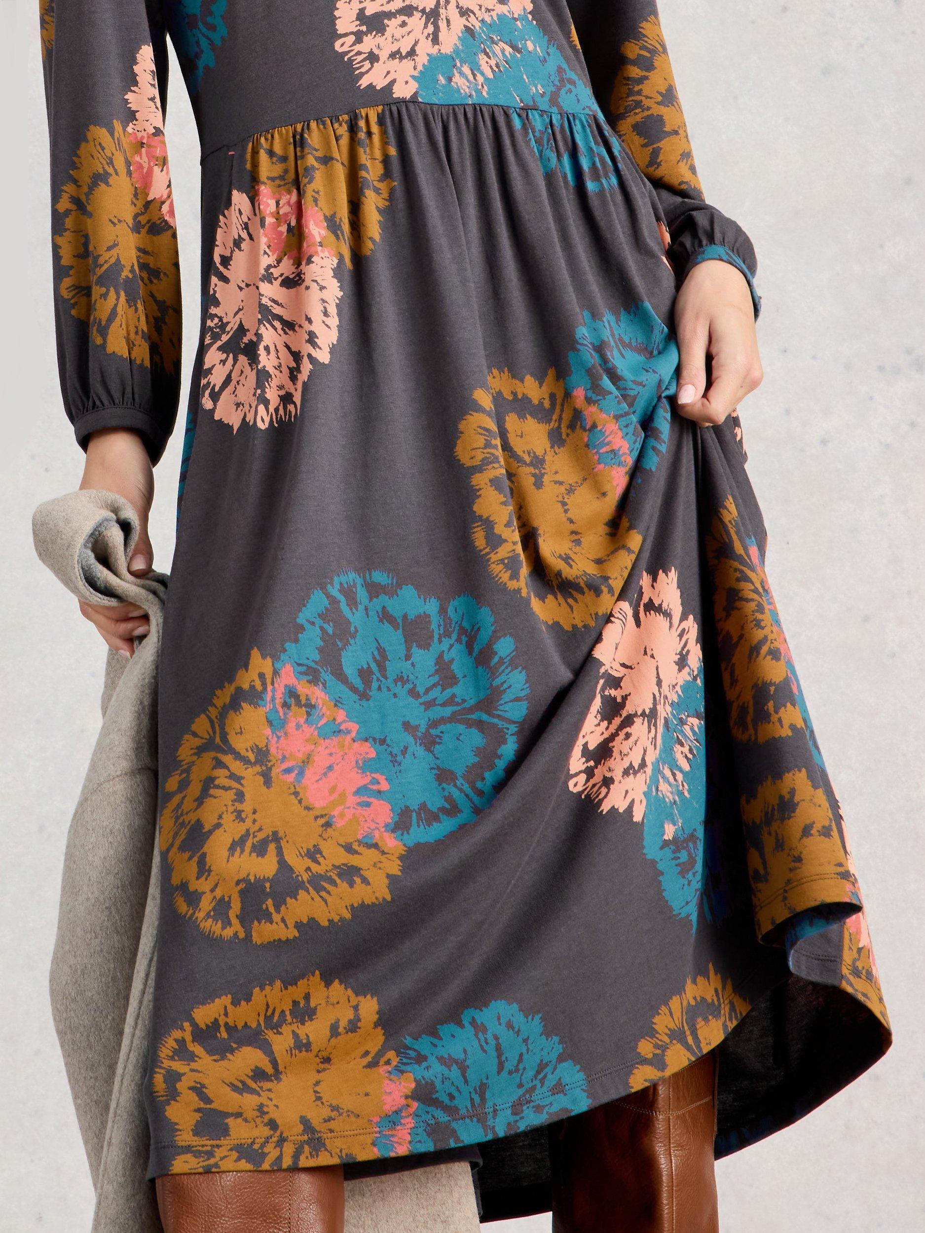 Product image 3 of 6, which shows White Stuff Leah Floral Jersey Dress, Black/Multi, 6