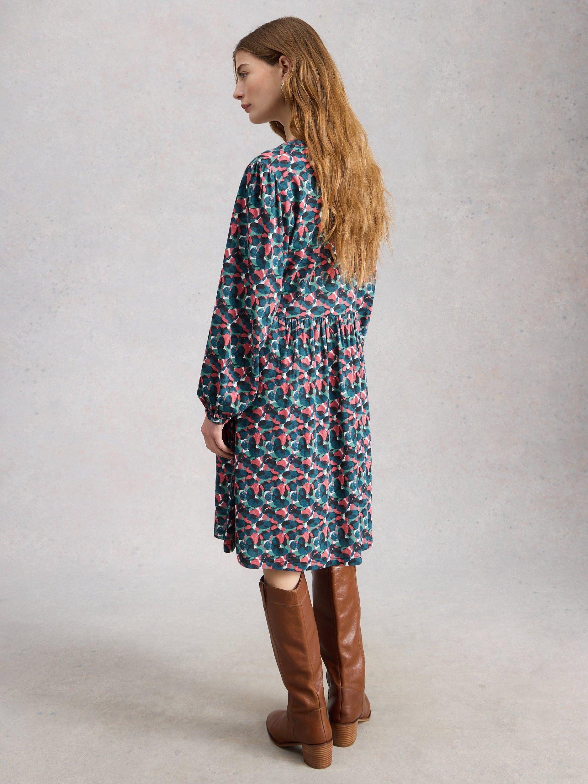 Product image 2 of 6, which shows White Stuff Lola Abstract Jersey Dress, Blue/Multi, 6