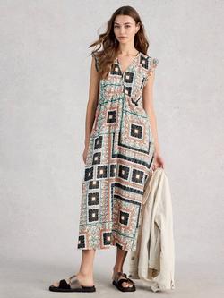 White Stuff Lorna Abstract Linen Blend Maxi Dress containing LENZING™ ECOVERO™ Viscose, Ivory/Multi, Ivory/Multi