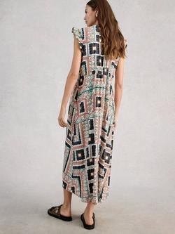White Stuff Lorna Abstract Linen Blend Maxi Dress containing LENZING™ ECOVERO™ Viscose, Ivory/Multi - view 2, Ivory/Multi
