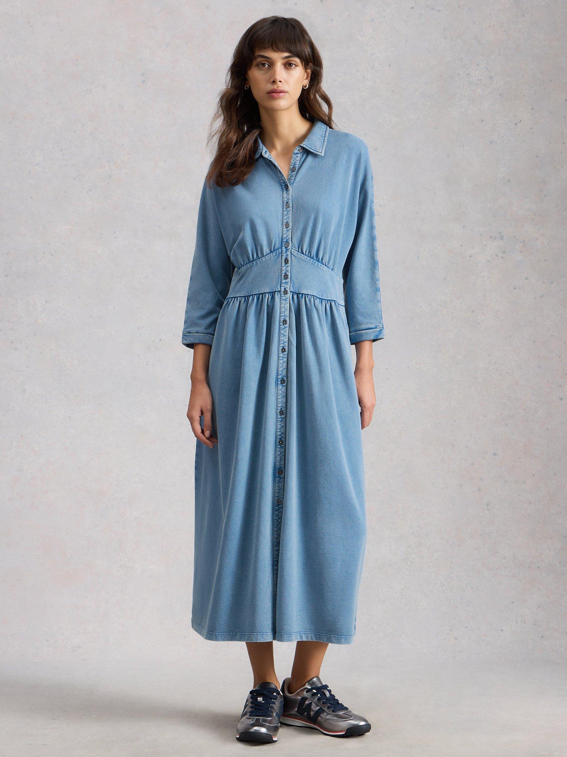 Product image 1 of 6, which shows White Stuff Lottie Jersey Denim Dress, Light Blue, 6