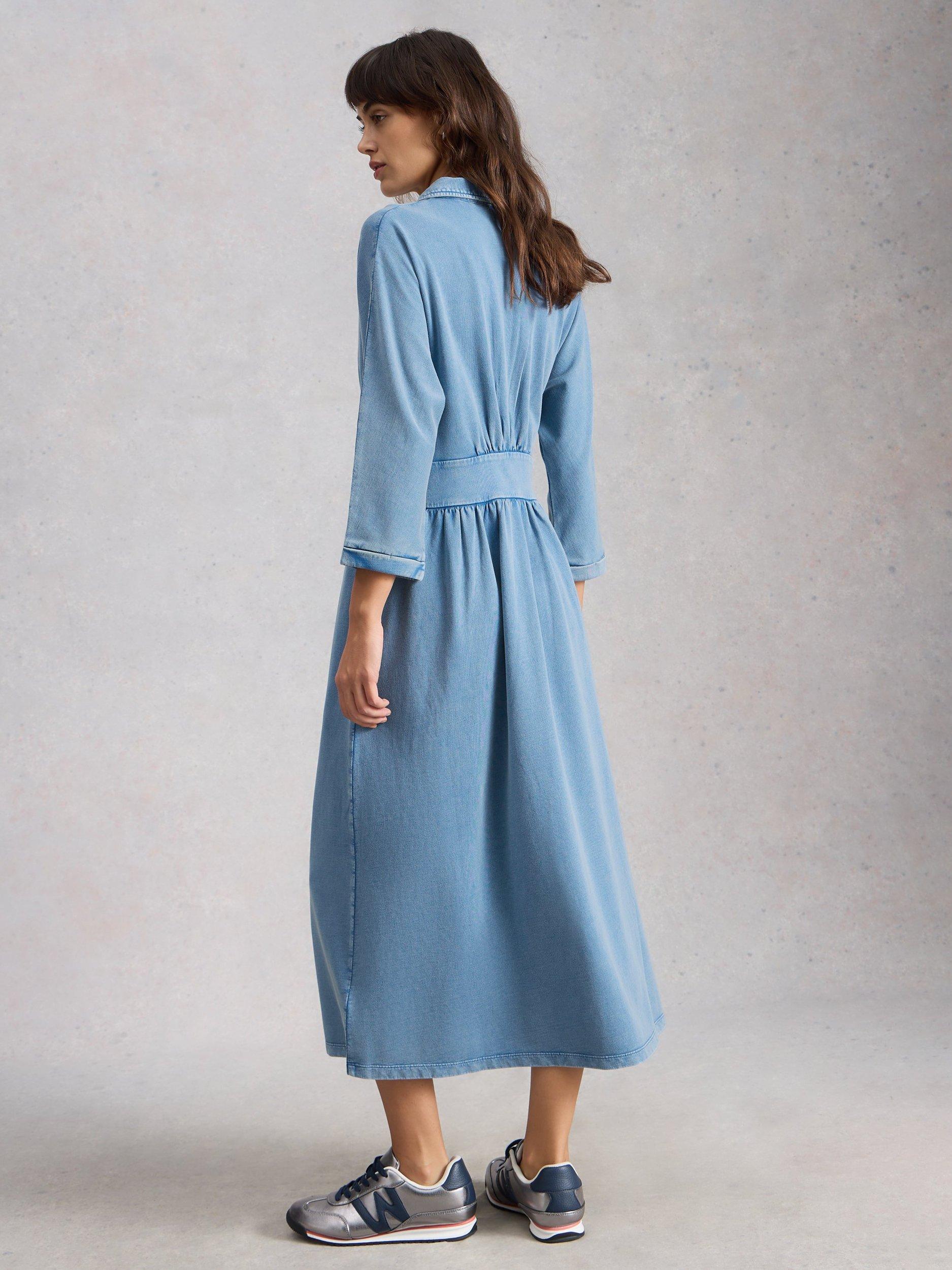 Product image 2 of 6, which shows White Stuff Lottie Jersey Denim Dress, Light Blue, 6