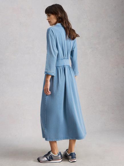 White Stuff Lottie Jersey Denim Dress, Light Blue - view 2, Light Blue
