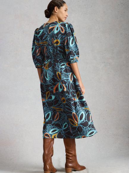 White Stuff Lucy Abstract Midi Dress containing LENZING™ ECOVERO™ Viscose, Black/Multi - view 2, Black/Multi