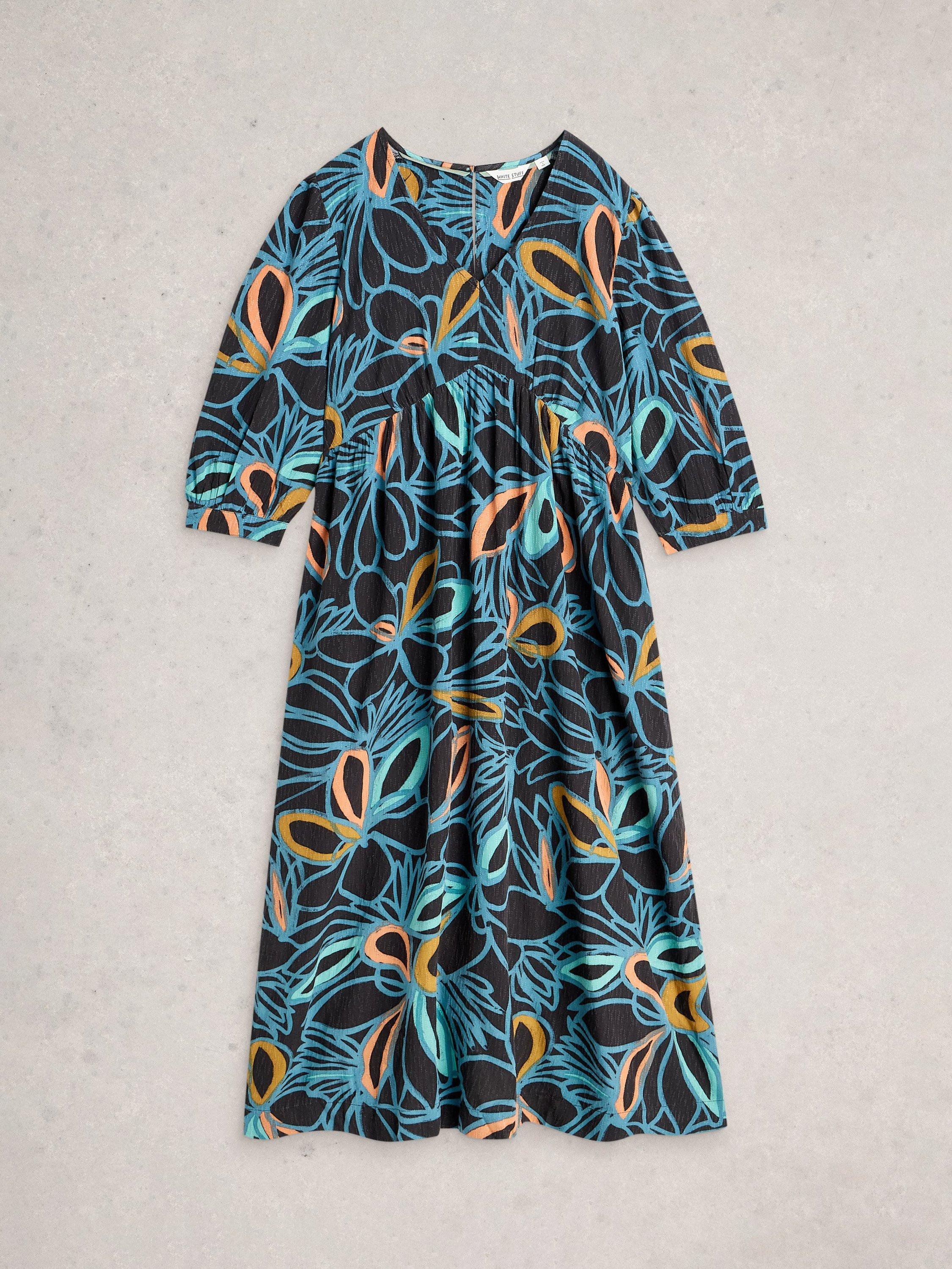 Product image 5 of 6, which shows White Stuff Lucy Abstract Midi Dress containing LENZING™ ECOVERO™ Viscose, Black/Multi, 6