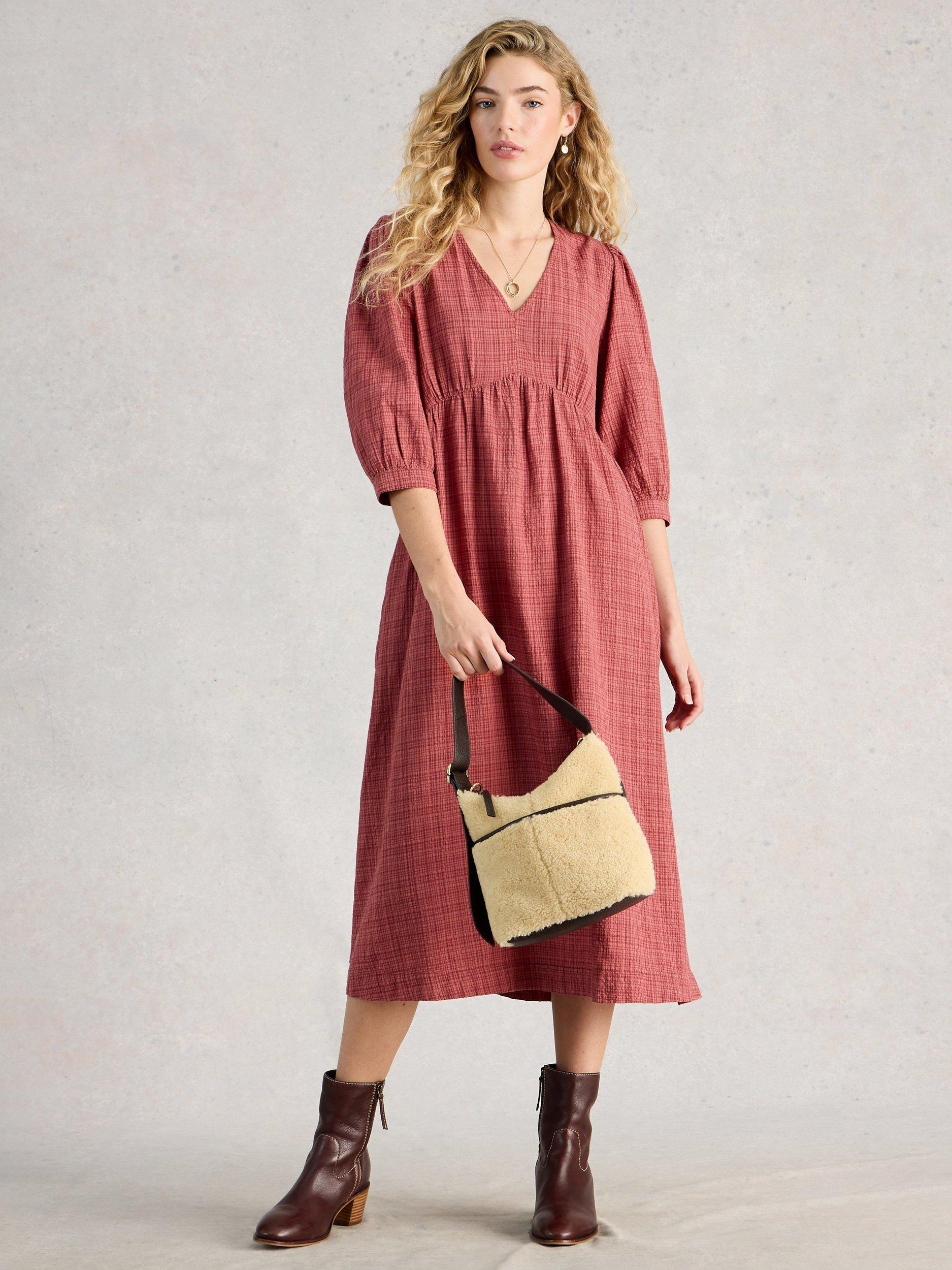 Product image 1 of 6, which shows White Stuff Lucy Check Midi Dress, Pink, 6