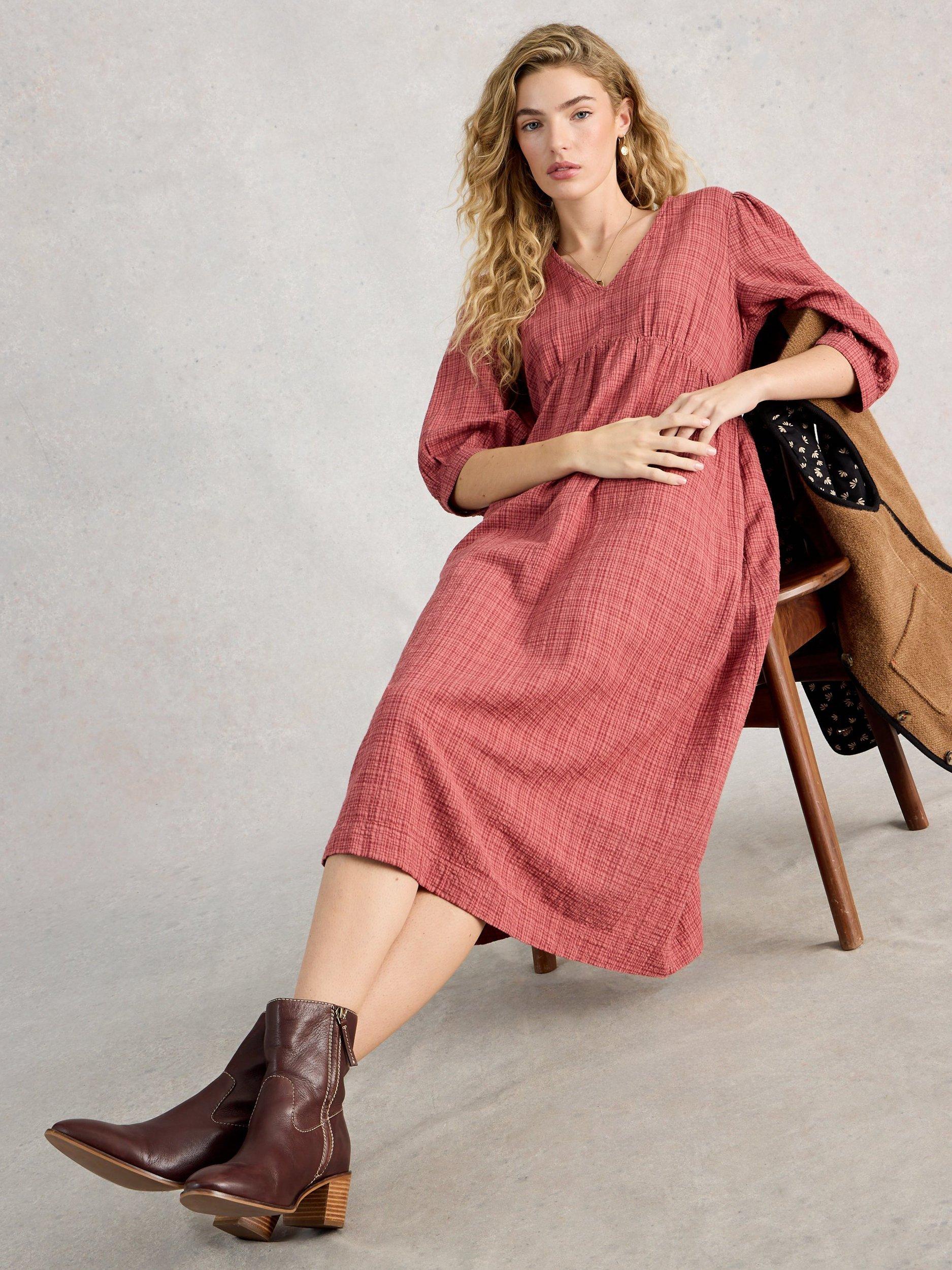 Product image 3 of 6, which shows White Stuff Lucy Check Midi Dress, Pink, 6