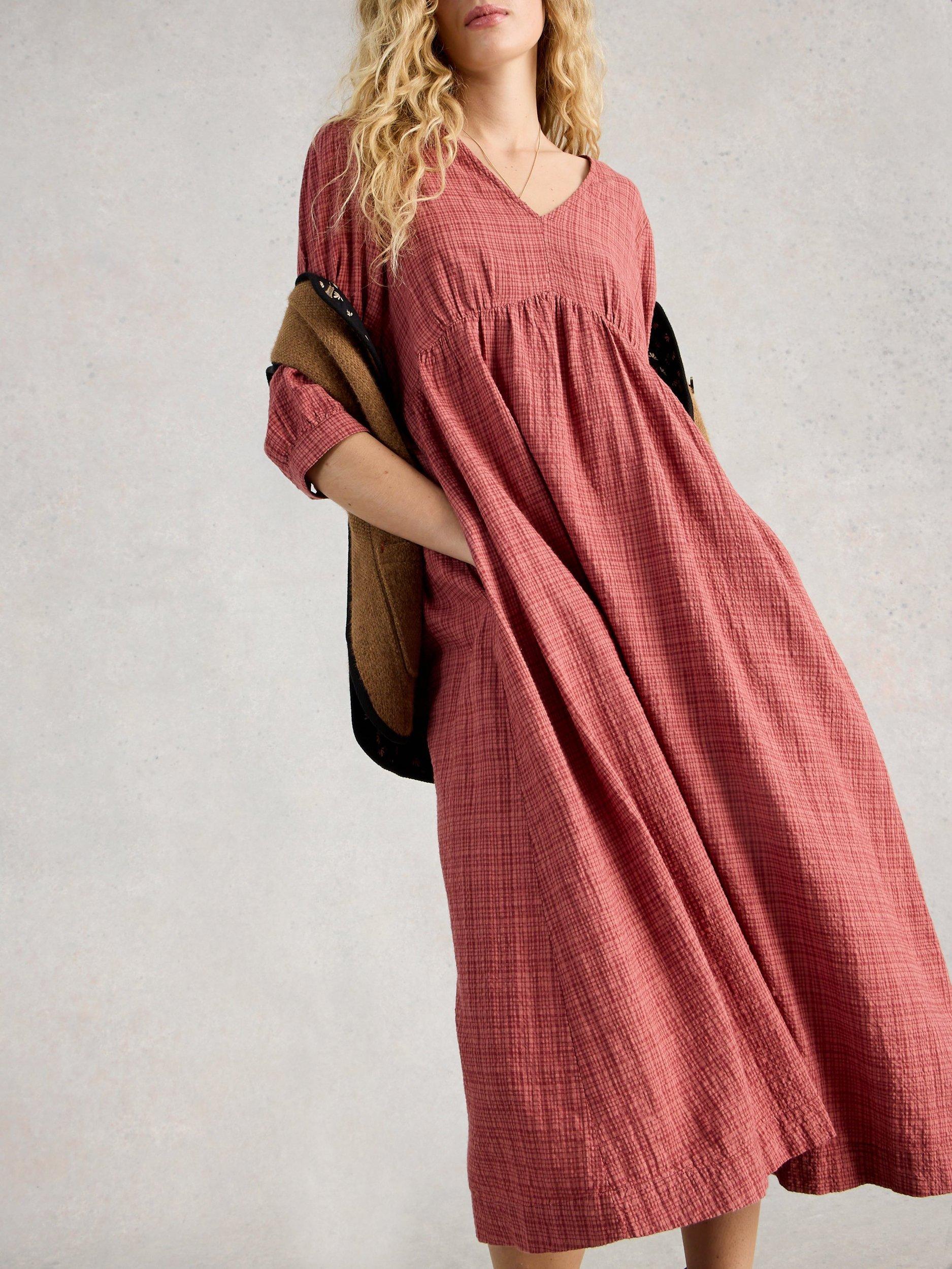 Product image 4 of 6, which shows White Stuff Lucy Check Midi Dress, Pink, 6