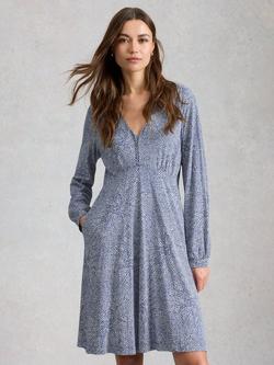 White Stuff Meg Heart Print Jersey Dress, Blue/White, Blue/White