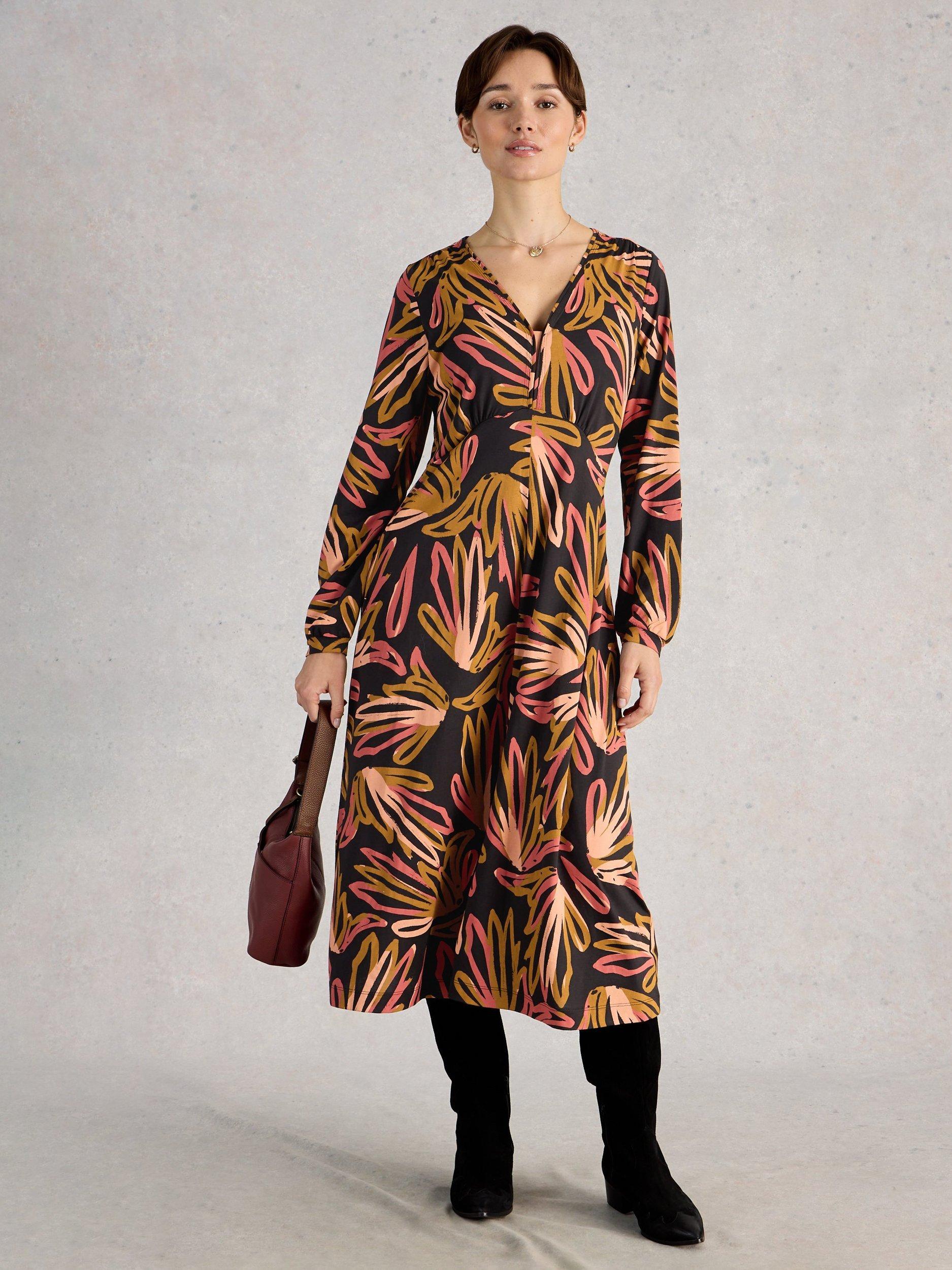 Product image 1 of 6, which shows White Stuff Megan Jersey Dress , Black/Multi, 6