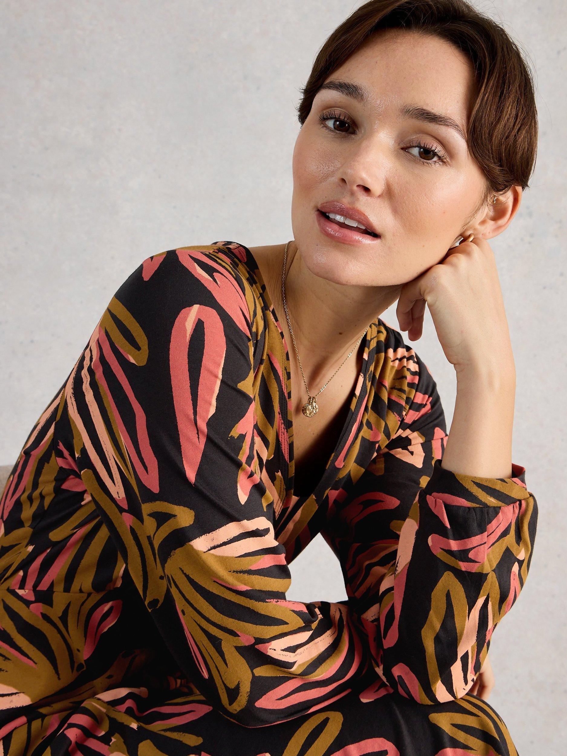 Product image 4 of 6, which shows White Stuff Megan Jersey Dress , Black/Multi, 6