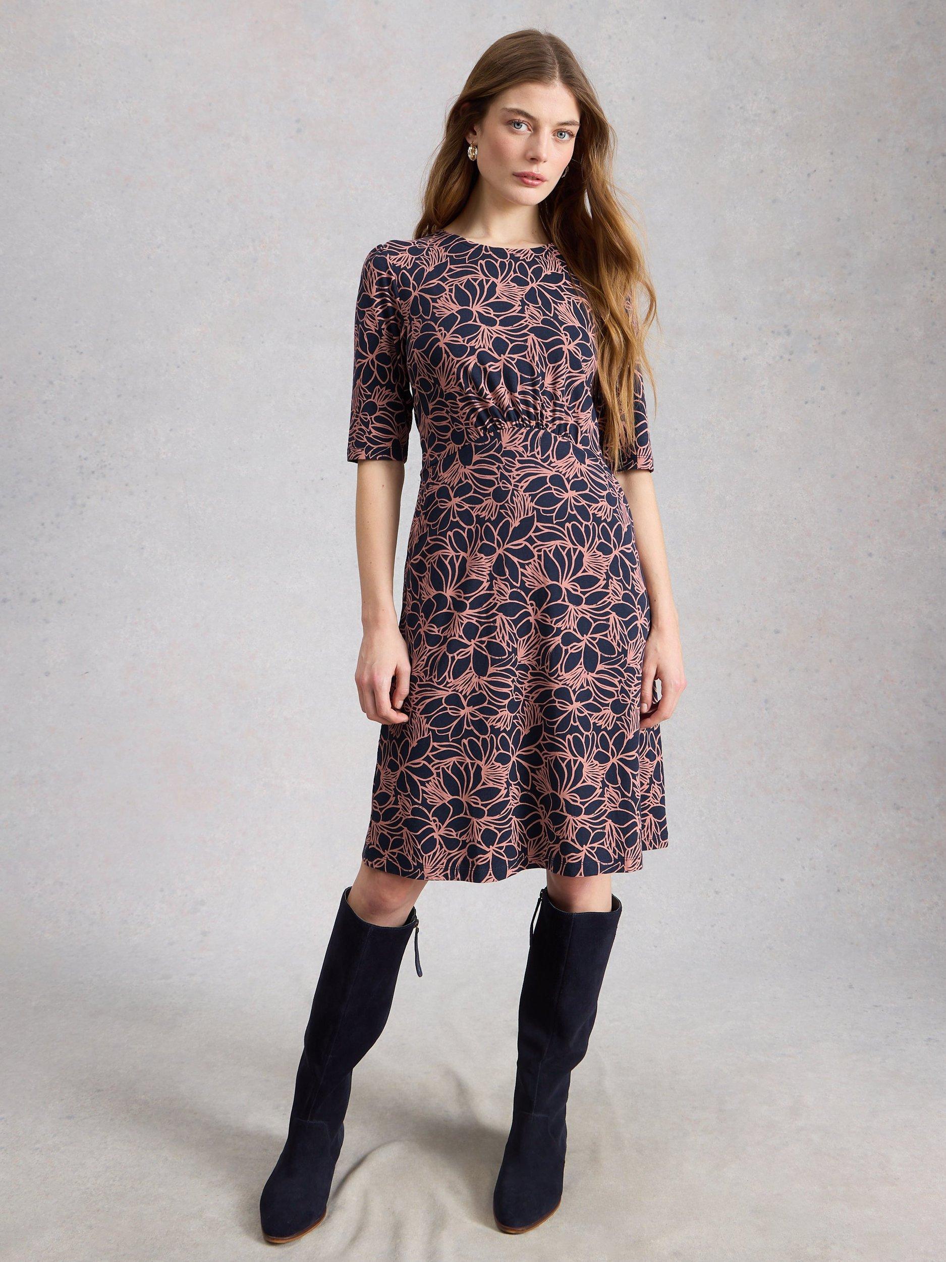 Product image 1 of 6, which shows White Stuff Olivia Floral Jersey Dress, Navy/Multi, 6