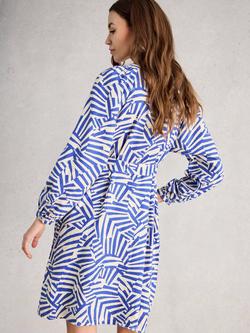 White Stuff Petra Geometric Linen Blend Dress containing LENZING™ ECOVERO™ Viscose, Blue/Multi - view 2, Blue/Multi