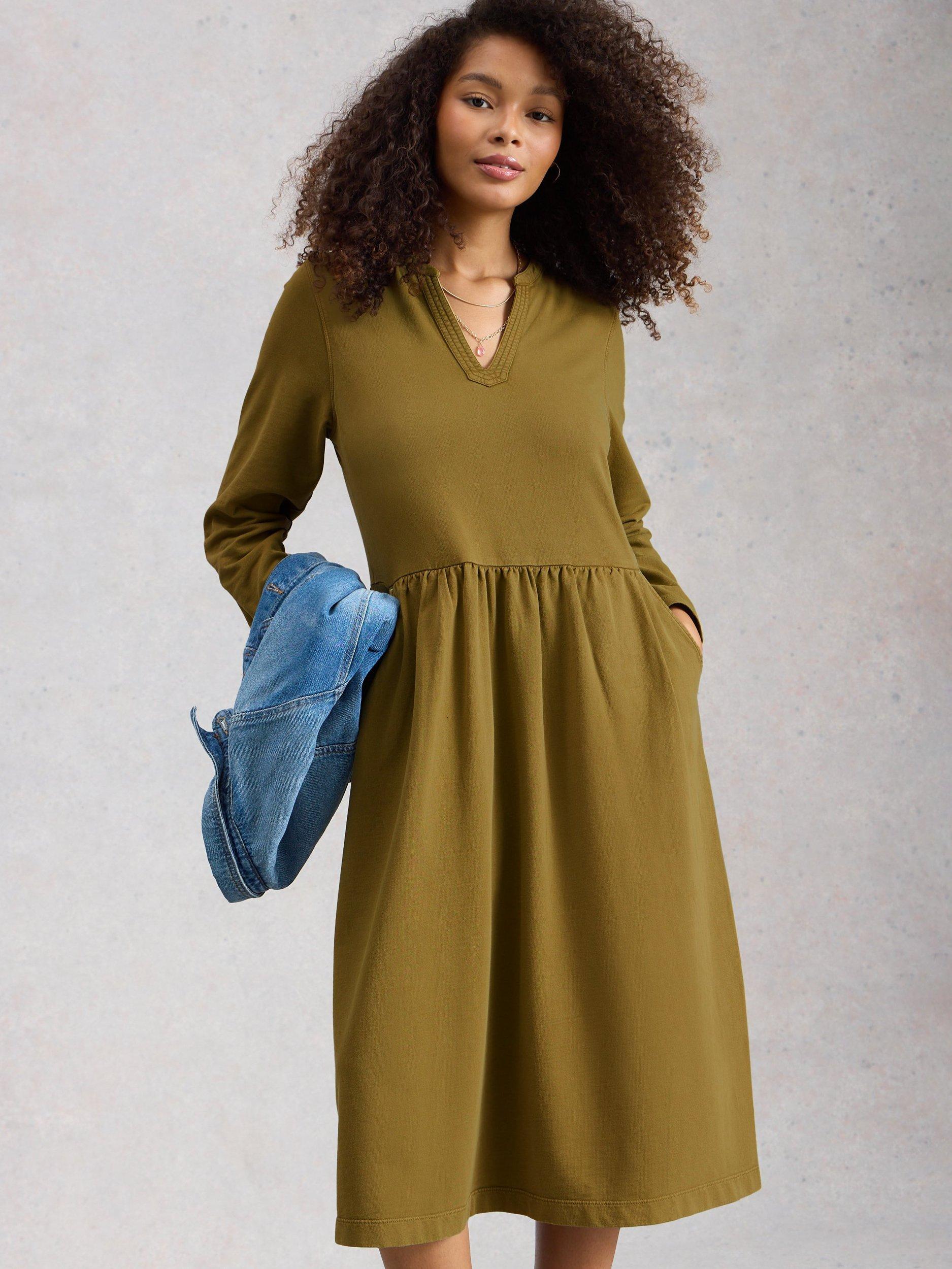 Product image 4 of 11, which shows White Stuff Ray Jersey Midi Dress, Khaki, 6