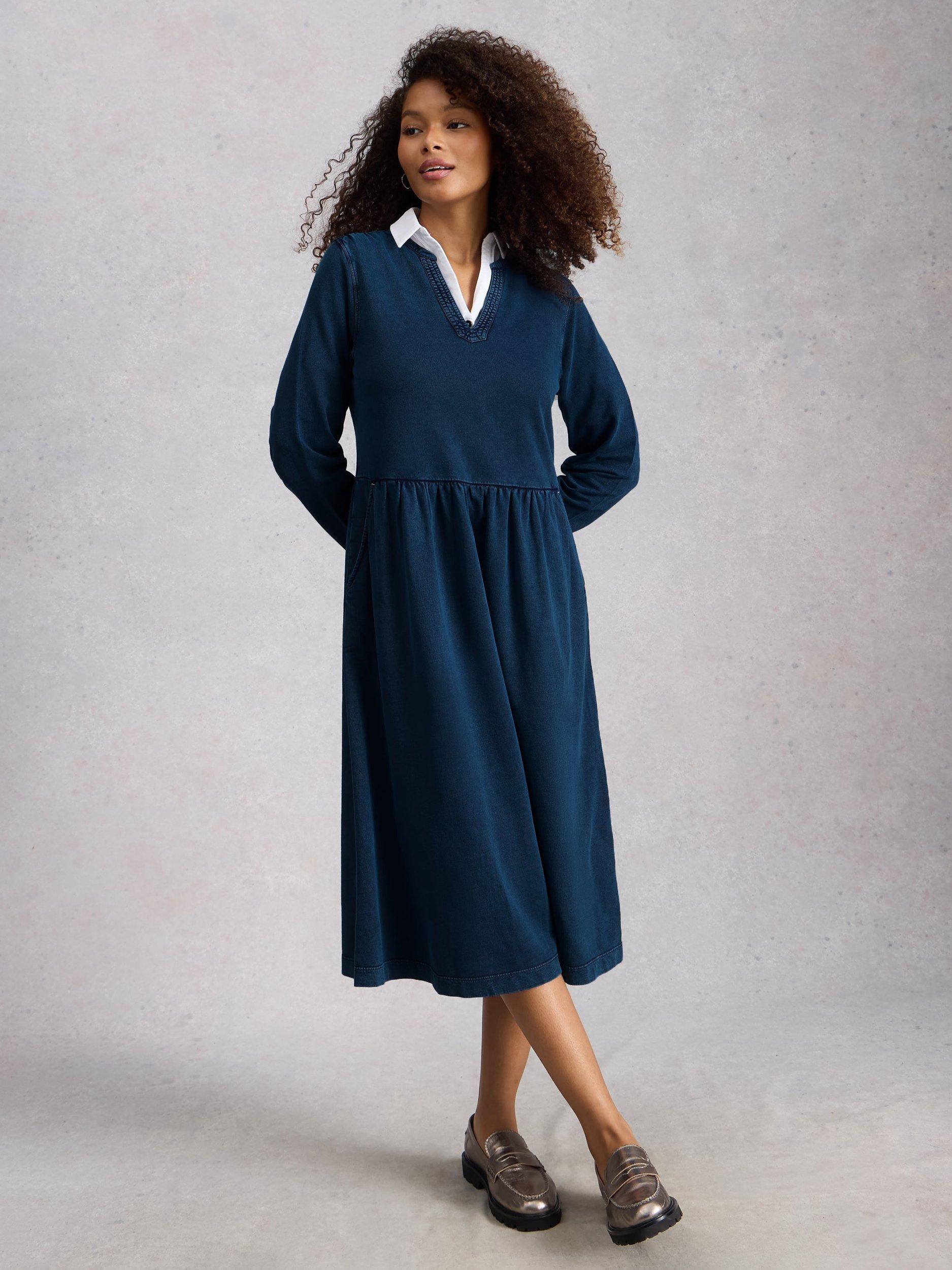 Product image 1 of 6, which shows White Stuff Ray Jersey Midi Dress, Blue, 6