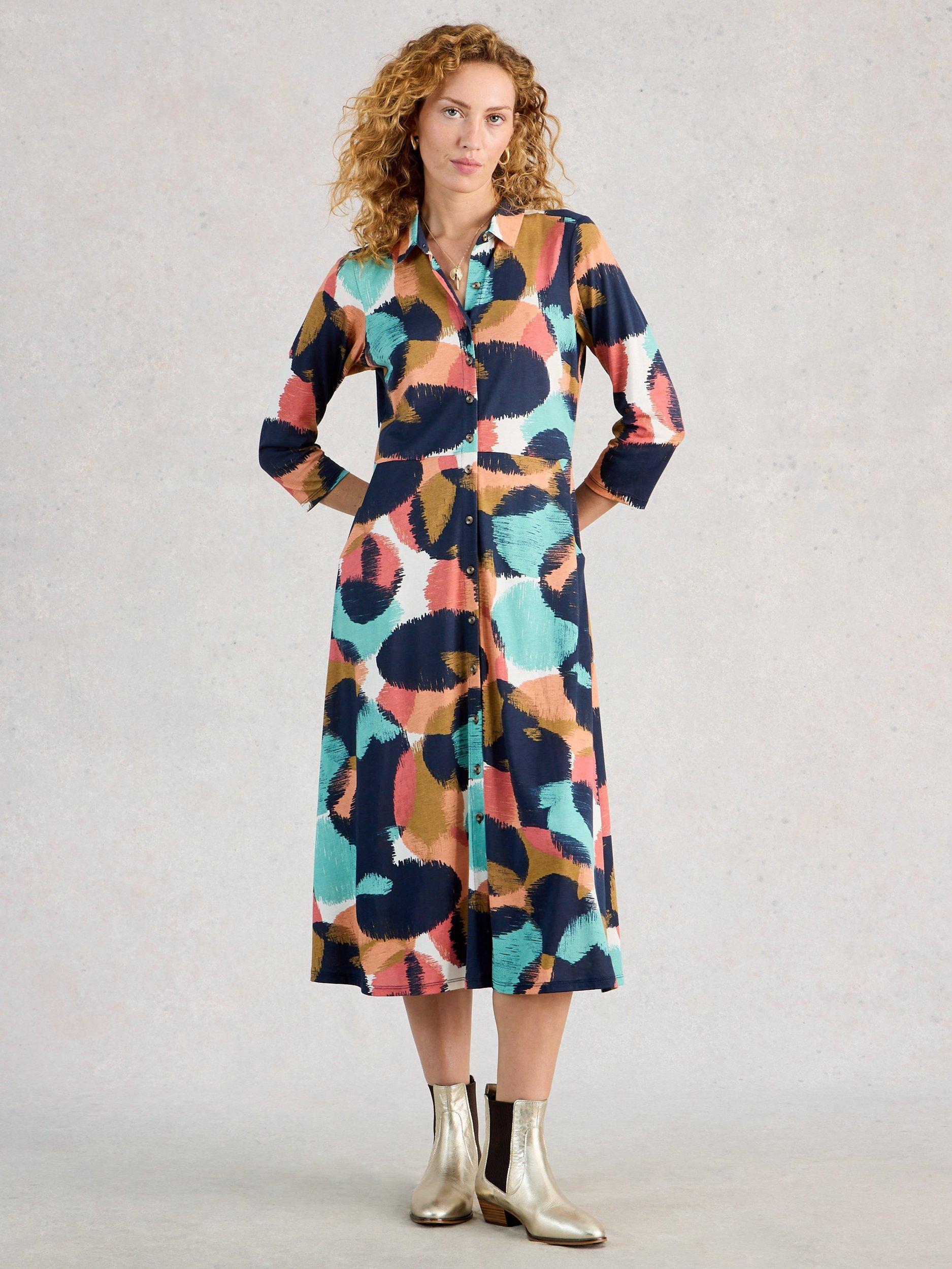 Product image 1 of 6, which shows White Stuff Rua Abstract Shirt Dress, Blue/Multi, 6