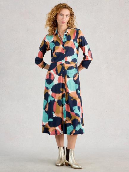 White Stuff Rua Abstract Shirt Dress, Blue/Multi, Blue/Multi