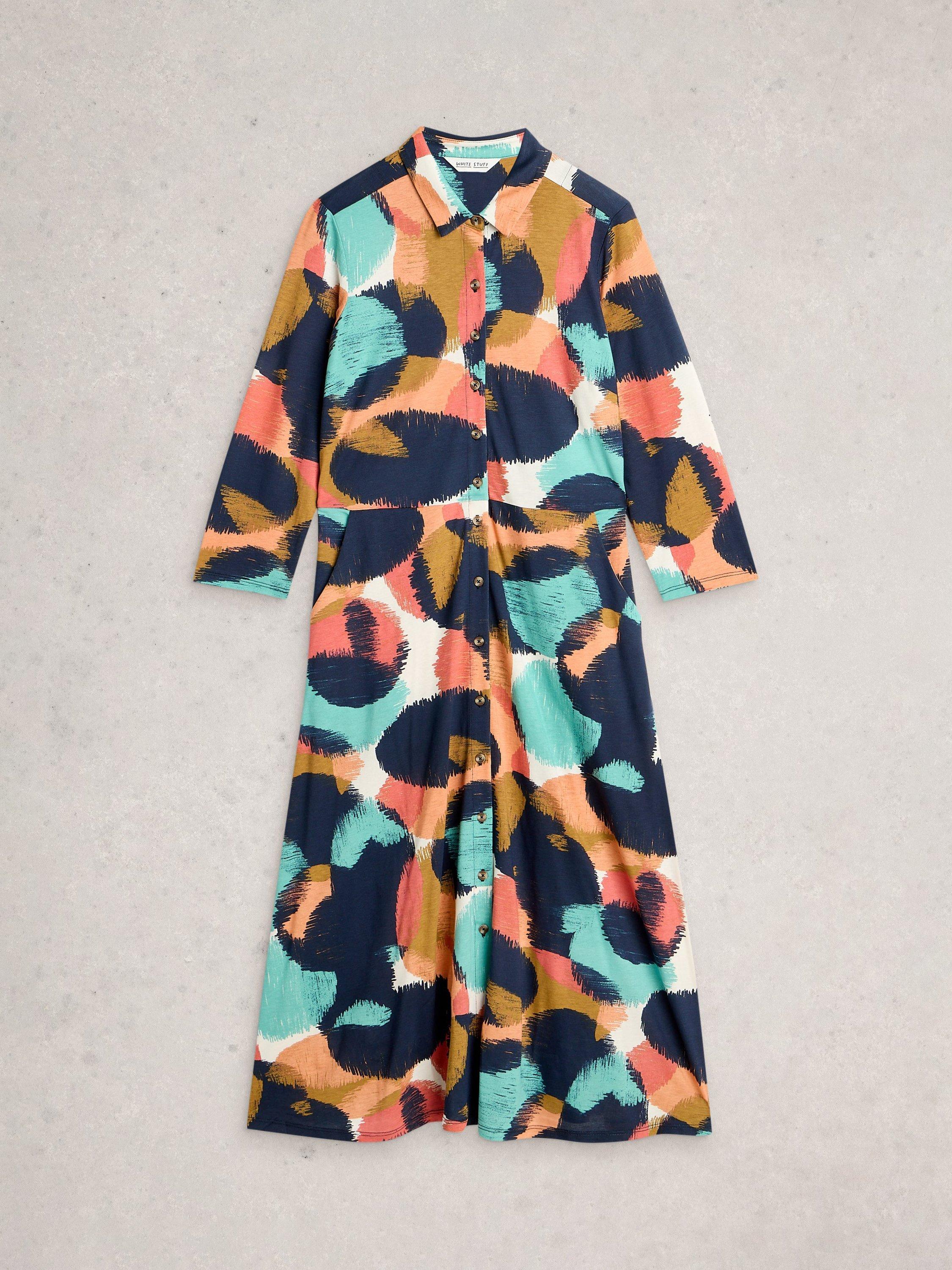 Product image 5 of 6, which shows White Stuff Rua Abstract Shirt Dress, Blue/Multi, 6