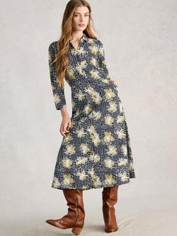 White Stuff Rua Abstract Polka Dot Shirt Dress, Navy/Multi, Navy/Multi